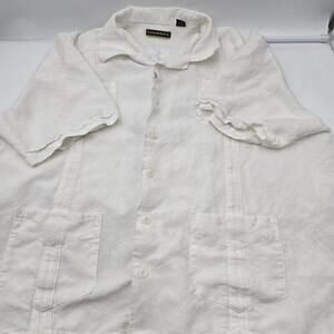 Cubavera Men Size XXL White‎ Embroidered Linen Blend Short Sleeve Shirt 53-1